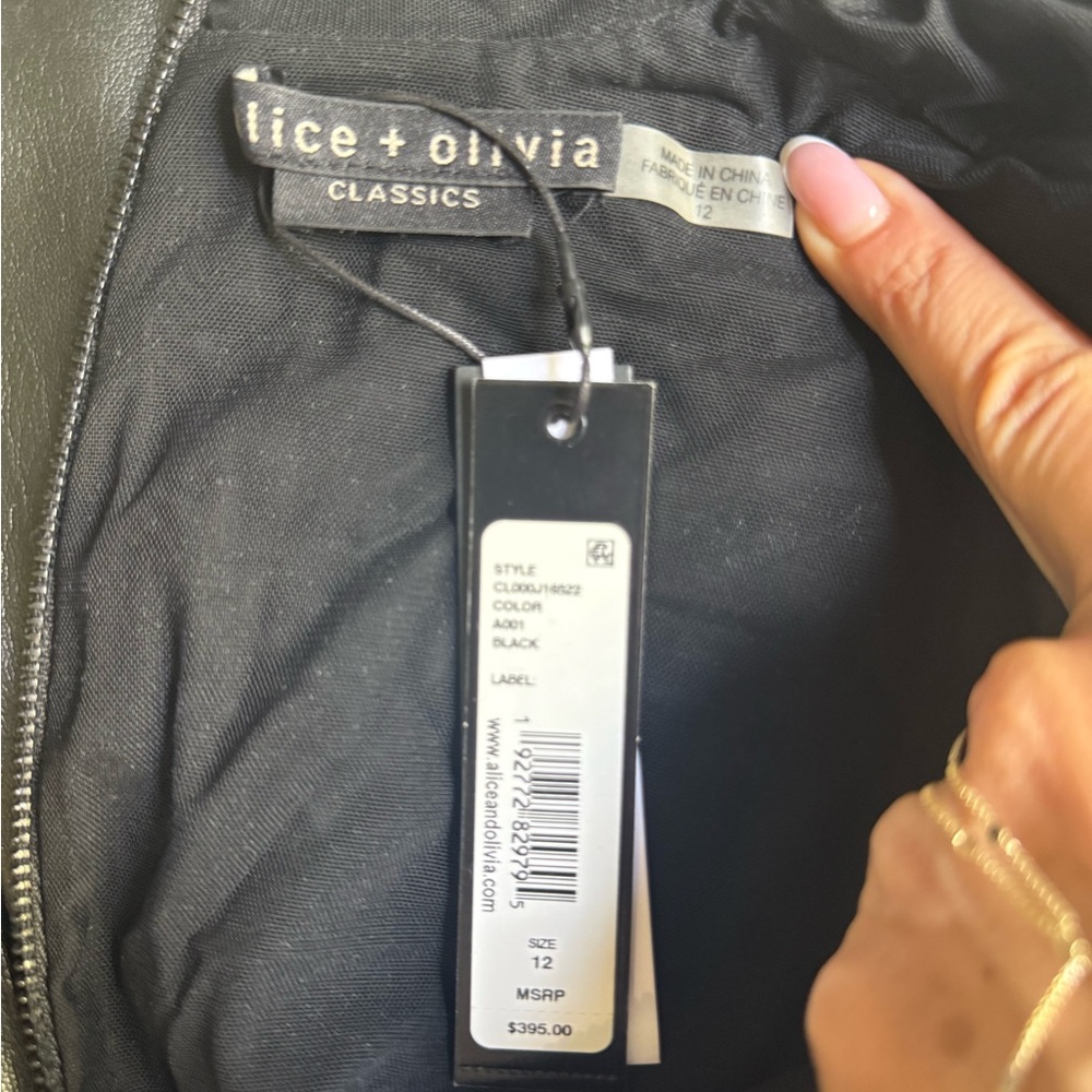 Alice + Olivia Chara Long Sleeve Mesh & Faux Leather Mini Dress - Picture 10 of 12